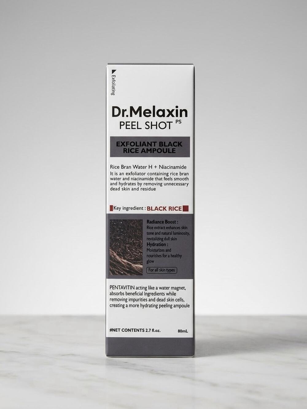 Dr. Melaxin Peel Shot Exfoliating Black Rice Ampoule 80ml, Niacinamide Sealed